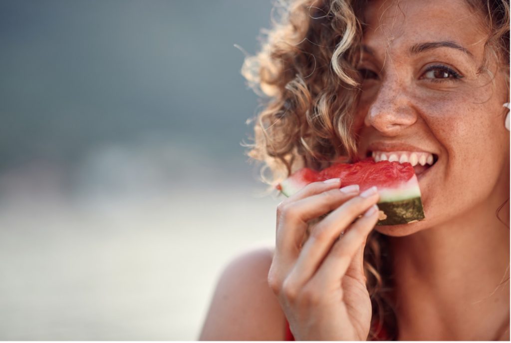 A person eating a watermelon, Eating with Clear Aligners